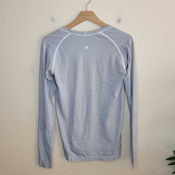 Lululemon | Swiftly Tech Black & White Stripe Long Sleeve Crew Top Thumbholes - Picture 6 of 6